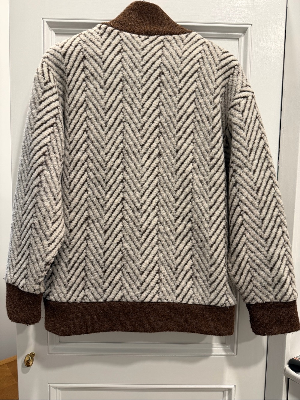 Bernardo Oversized Zip-Front Fleece Jacket - Brown/Cream Herringbone - Small - Picture 2 of 6